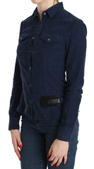 Acht Cotton Blue Corduroy Long Sleeves Shirt Top Blouse - IT38 | XS