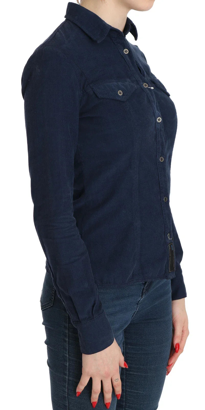 Acht Cotton Blue Corduroy Long Sleeves Shirt Top Blouse - IT38 | XS