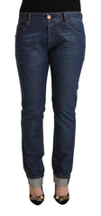 Acht Dark Blue Cotton Slim Fit Folded Hem Denim Jeans - W33 - Jeans