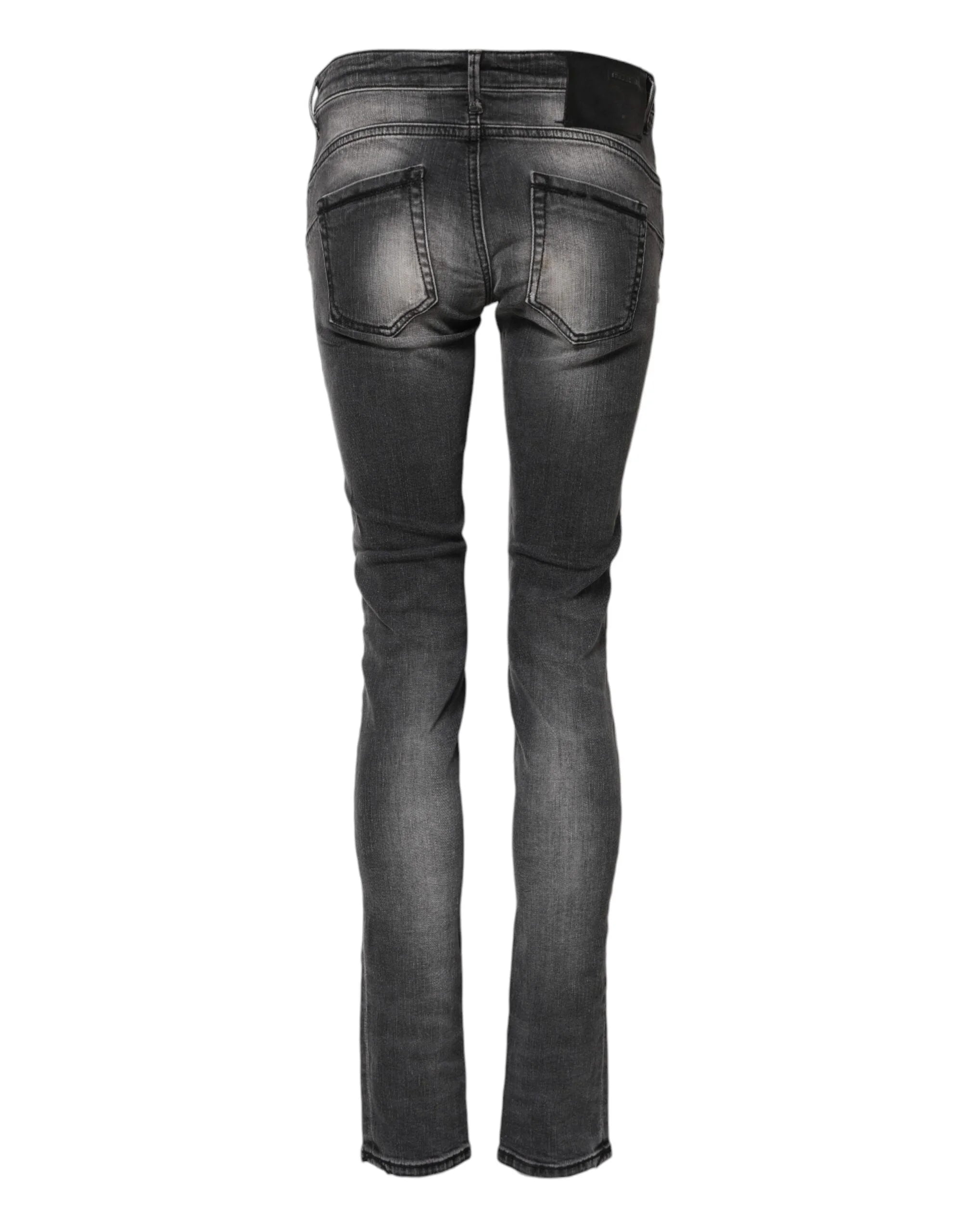Acht Dark Gray Cotton Slim Fit Denim Low Waist Denim Jeans - W30 - Jeans
