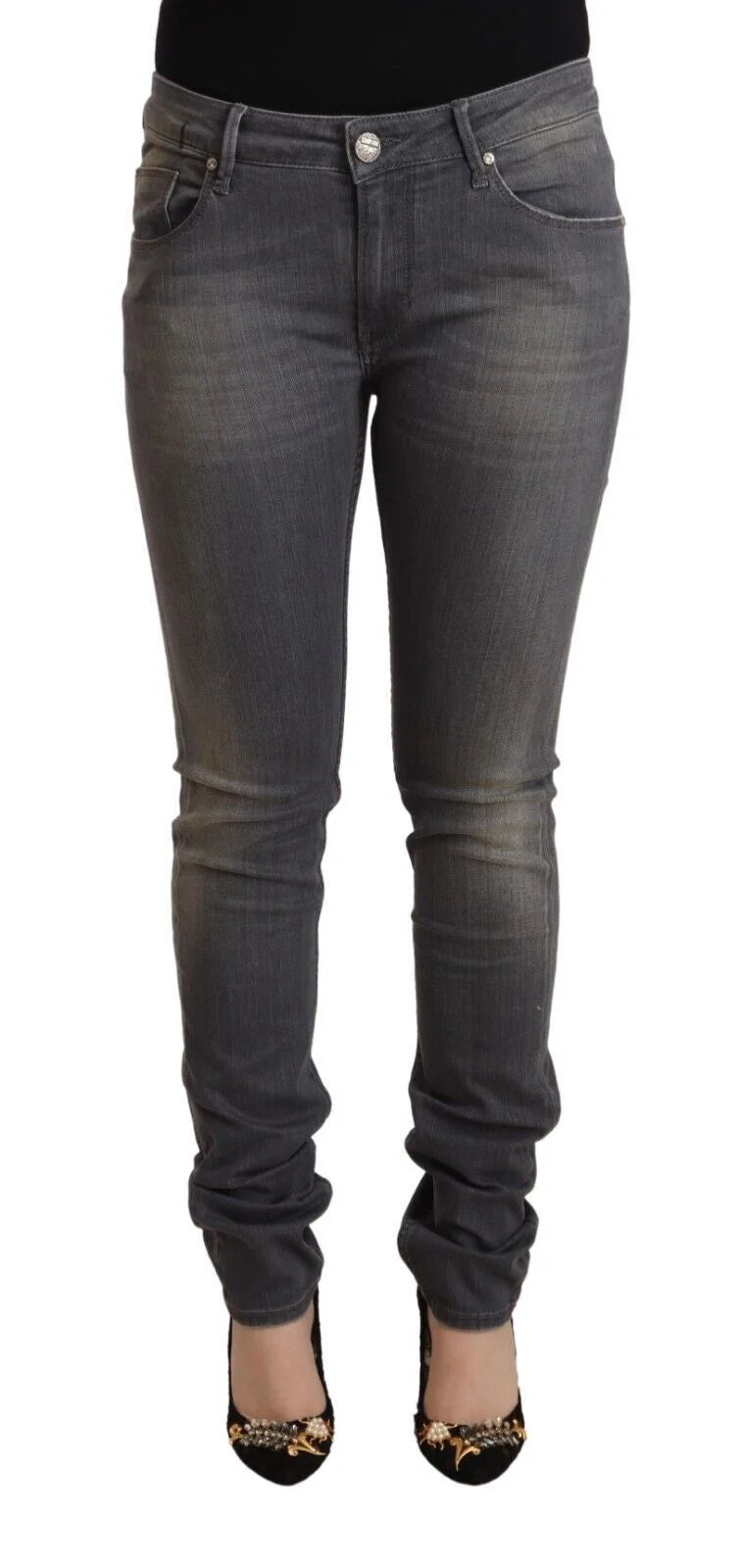 Acht Dark Gray Washed Cotton Denim Skinny Jeans - W34 - Jeans