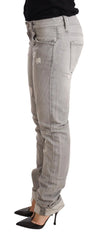 Acht Gray Tattered Cotton Slim Fit Folded Hem Women Denim Jeans - W26 - Jeans