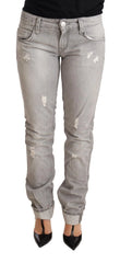 Acht Gray Tattered Cotton Slim Fit Folded Hem Women Denim Jeans - W26 - Jeans