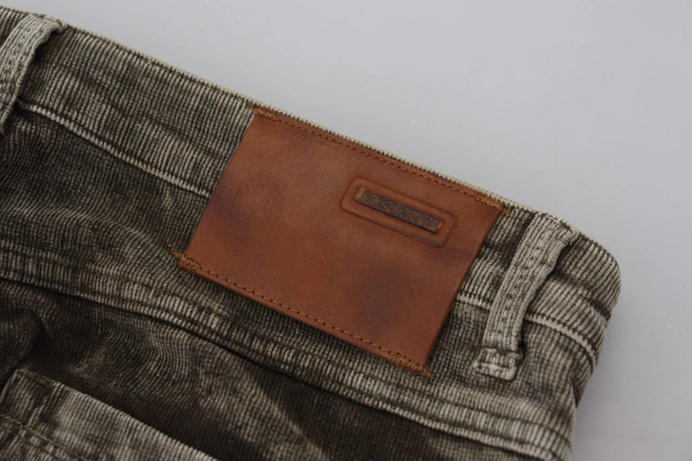 Acht Gray Washed Cotton Corduroy Slim Fit Men Jeans - IT48 | M - Jeans