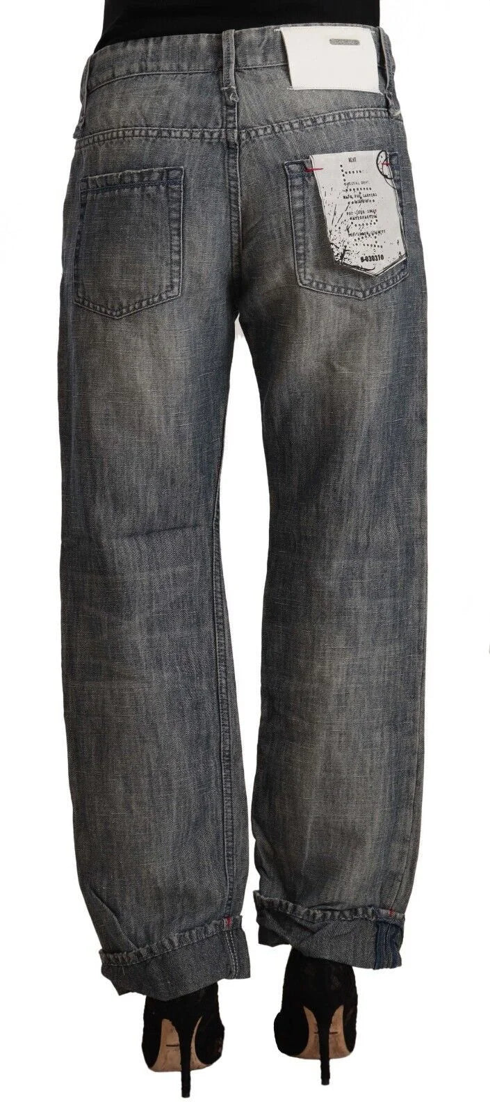 Acht Gray Washed Ramie Straight Denim Folded Hem Jeans - W26 | IT40 - Jeans