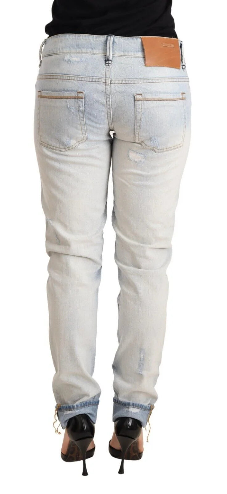 Acht Light Blue Distressed Cotton Folded Hem Denim Trouser Jeans - W26 - Jeans