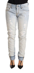 Acht Light Blue Distressed Cotton Folded Hem Denim Trouser Jeans - W26 - Jeans