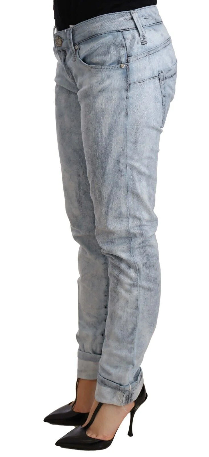 Acht Light Blue Washed Cotton Folded Hem Denim Trouser - W26 | IT40 - Jeans