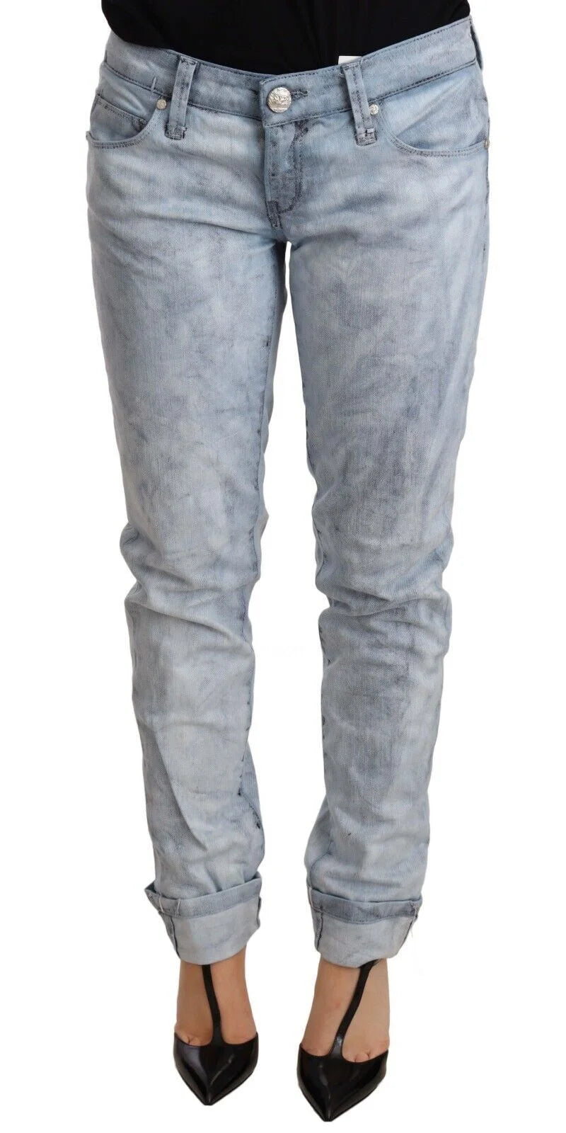 Acht Light Blue Washed Cotton Folded Hem Denim Trouser - W26 | IT40 - Jeans