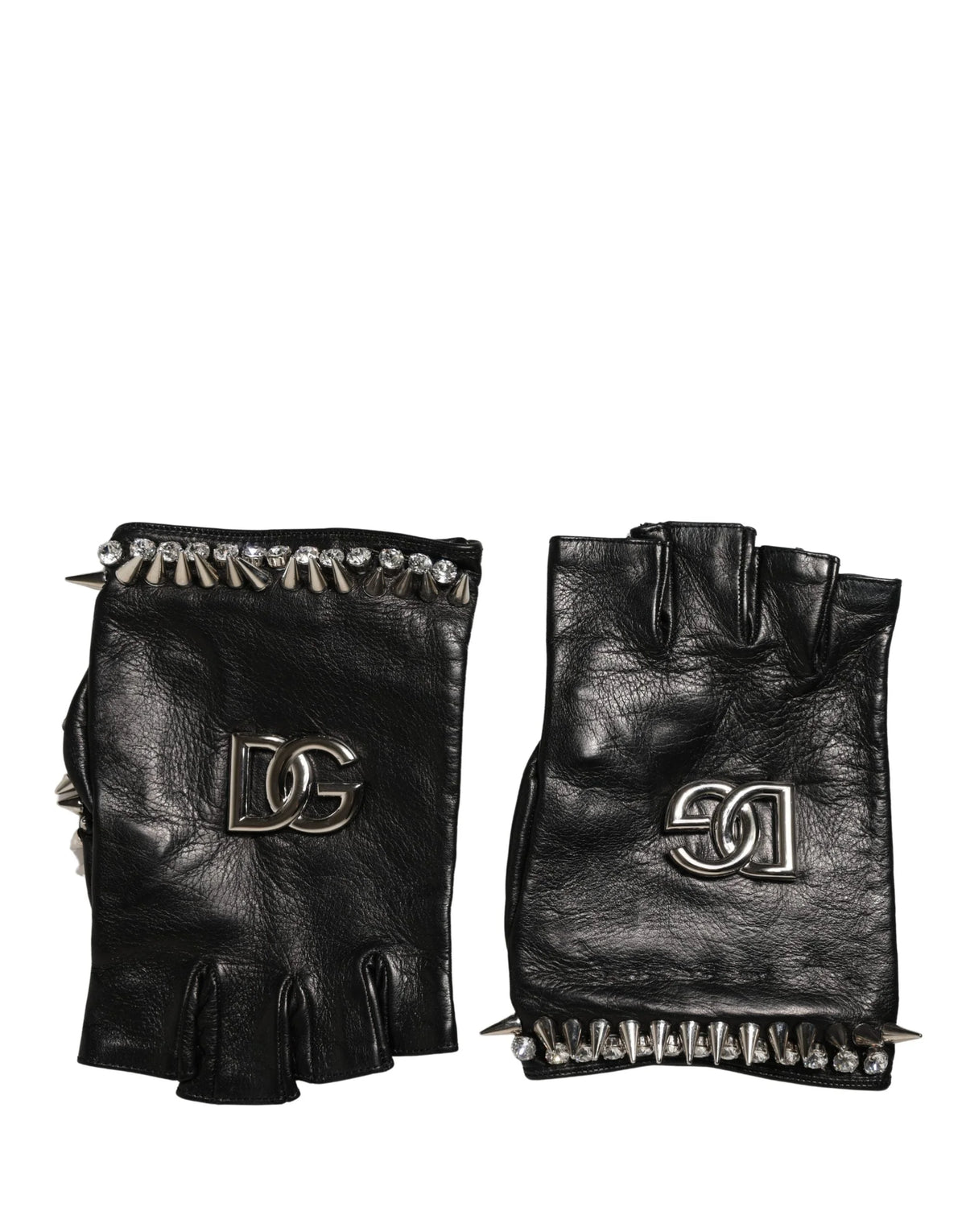 Dolce & Gabbana Women Black Embellished Wrist Length Mitten Gloves - 9 | M