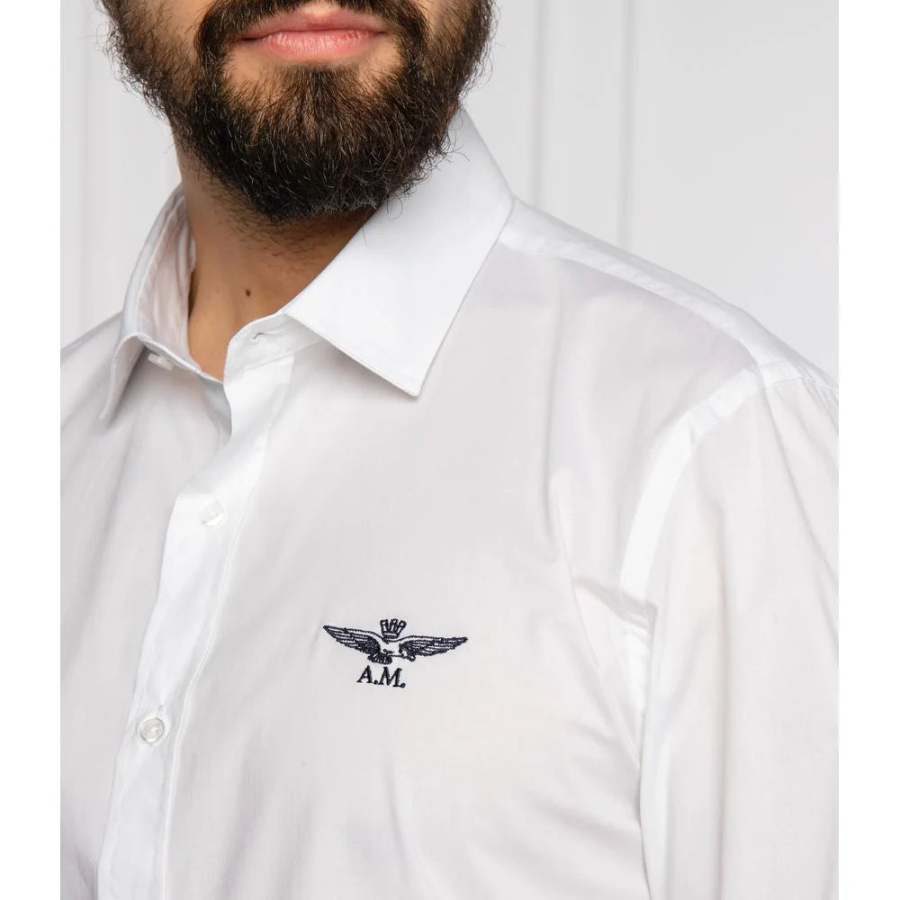 Aeronautica Militare ’White Cotton Men’s Shirt with Slim Fit Design’