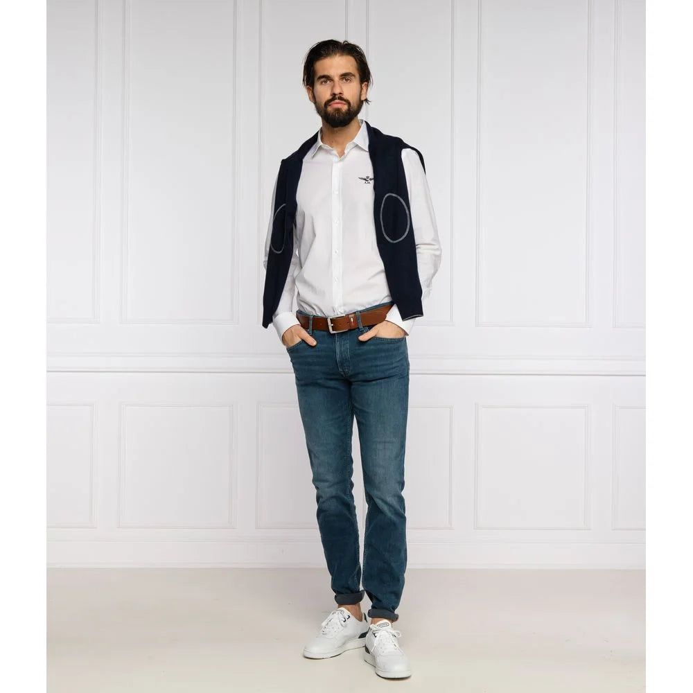 Aeronautica Militare ’White Cotton Men’s Shirt with Slim Fit Design’