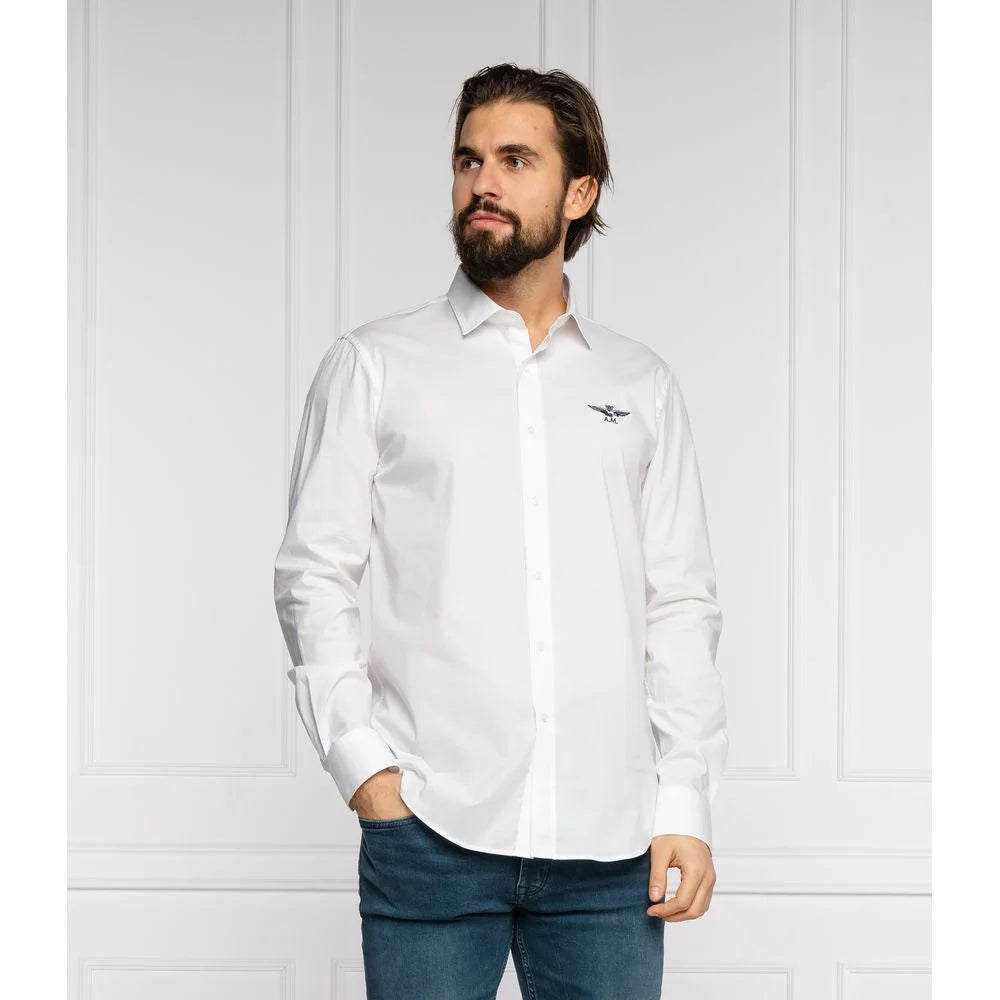 Aeronautica Militare ’White Cotton Men’s Shirt with Slim Fit Design’