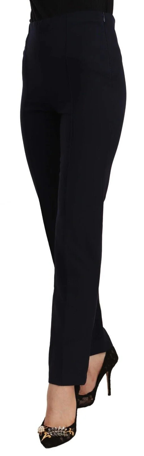 AGLINI Black High Waist Polyester Women Straight Pants - IT40|S - Trousers