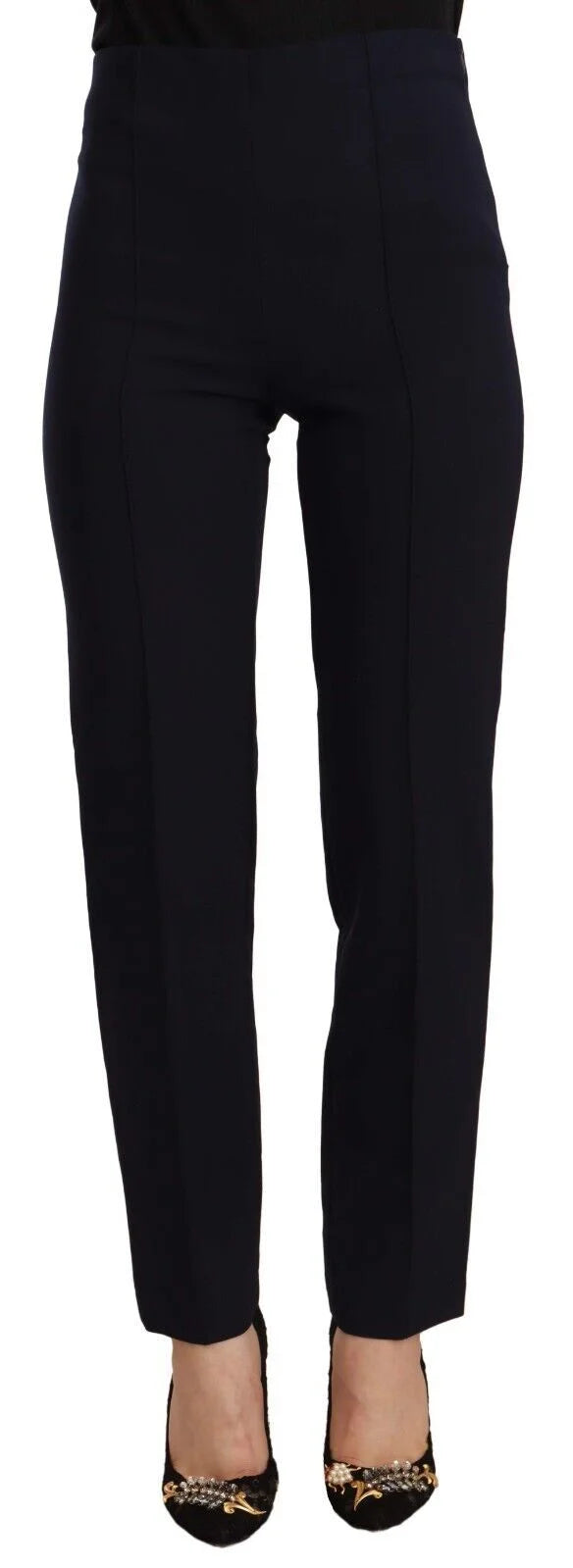 AGLINI Black High Waist Polyester Women Straight Pants - IT40|S - Trousers
