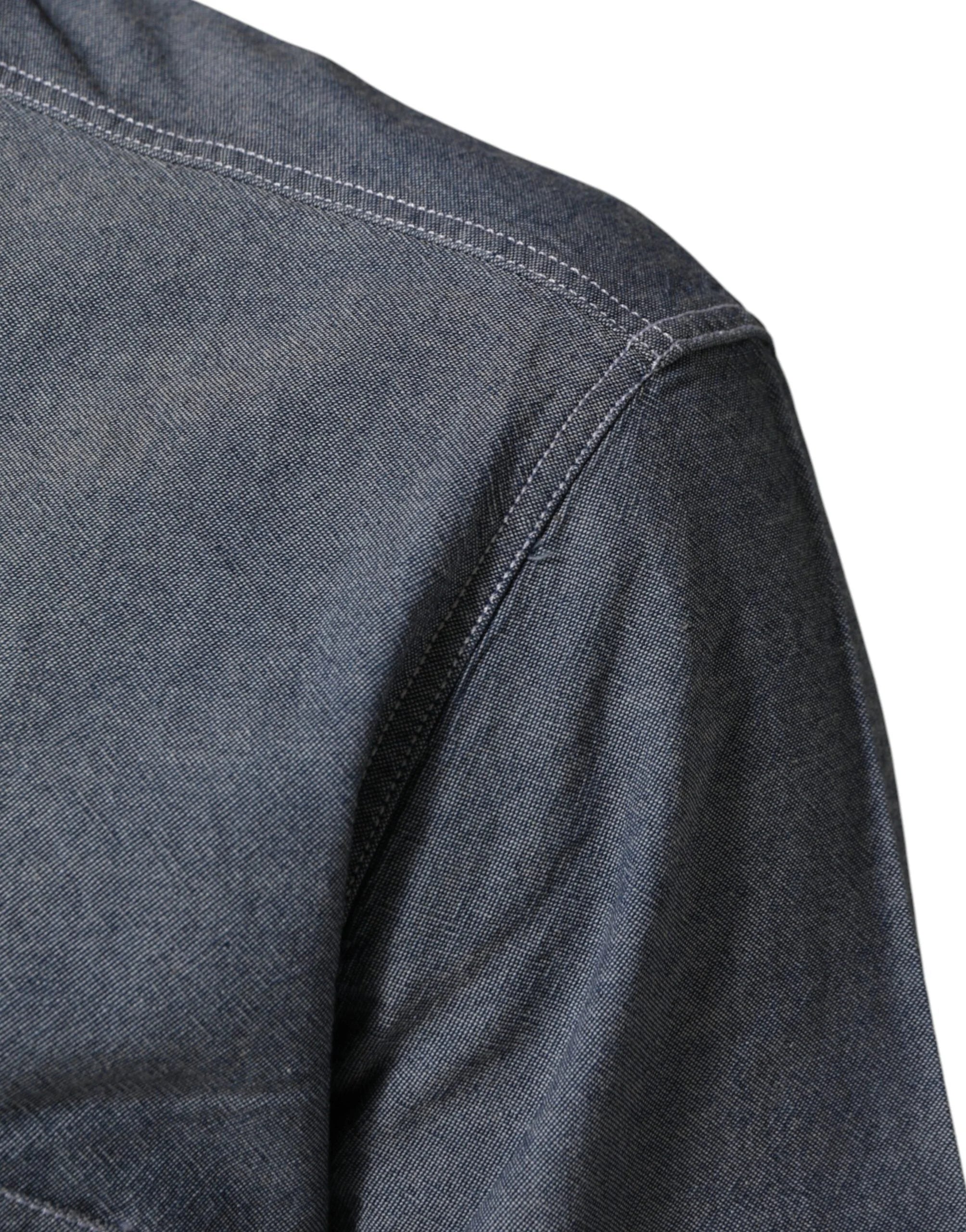 AGLINI Blue Denim Regular Fit Collared Long Sleeve Casual Shirt - IT41 | L