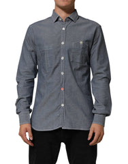 AGLINI Blue Denim Regular Fit Collared Long Sleeve Casual Shirt - IT41 | L