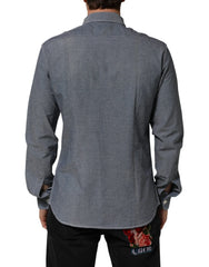AGLINI Blue Denim Regular Fit Collared Long Sleeve Casual Shirt - IT41 | L