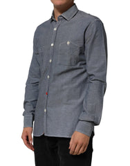 AGLINI Blue Denim Regular Fit Collared Long Sleeve Casual Shirt - IT41 | L