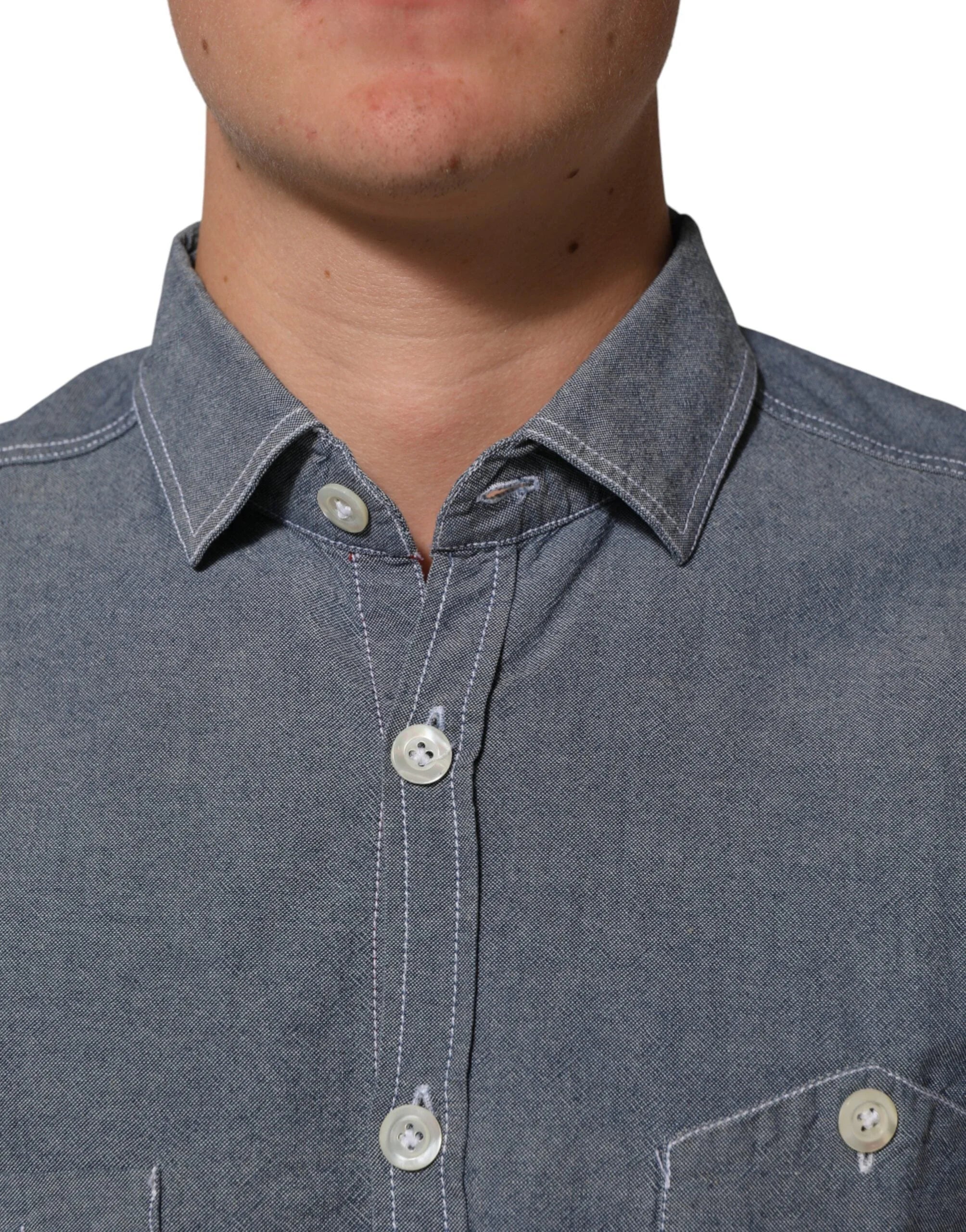 AGLINI Blue Denim Regular Fit Collared Long Sleeve Casual Shirt - IT41 | L - Shirts