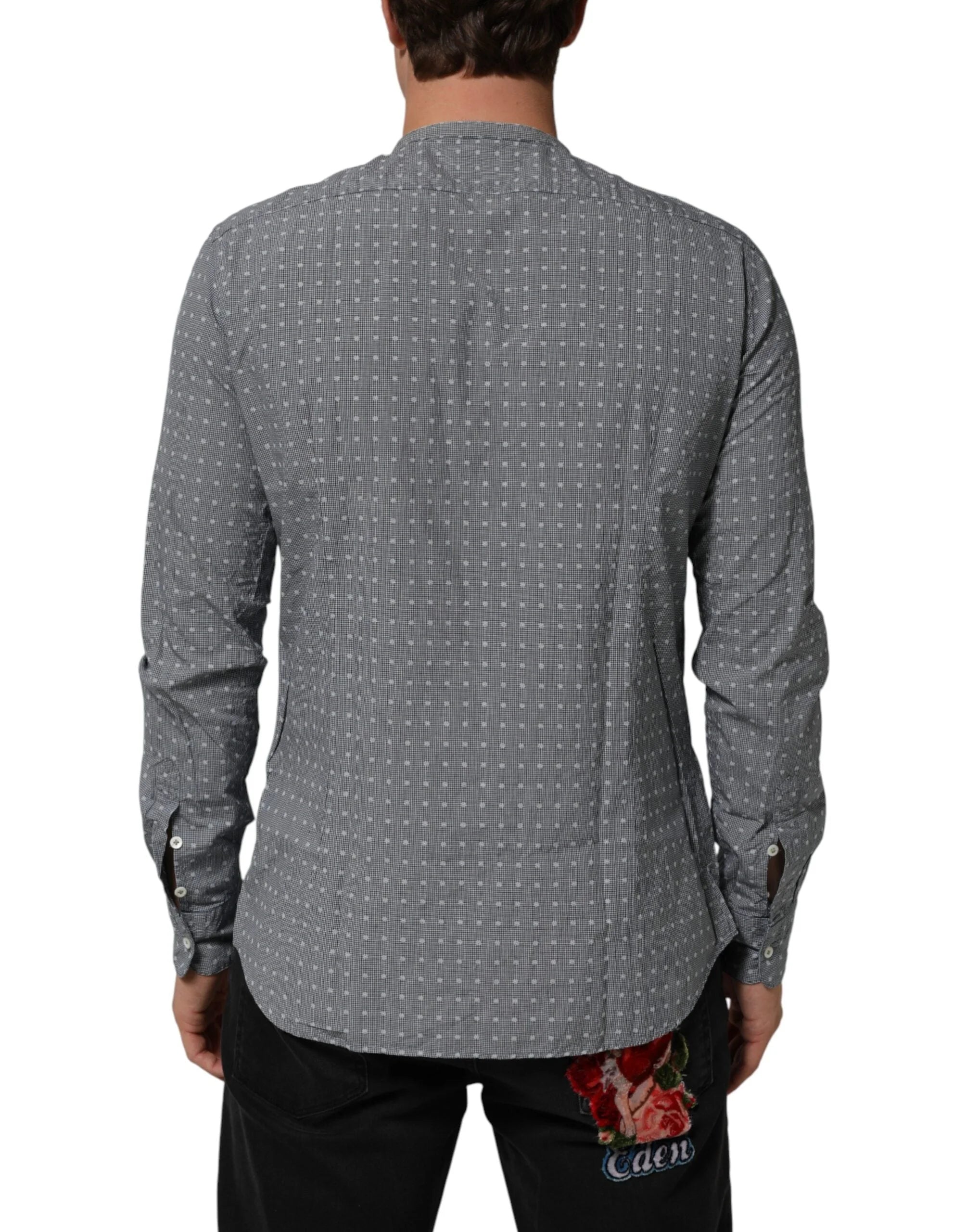 AGLINI Gray Polka Dot Cotton Button Down Long Sleeves Shirt - Shirts
