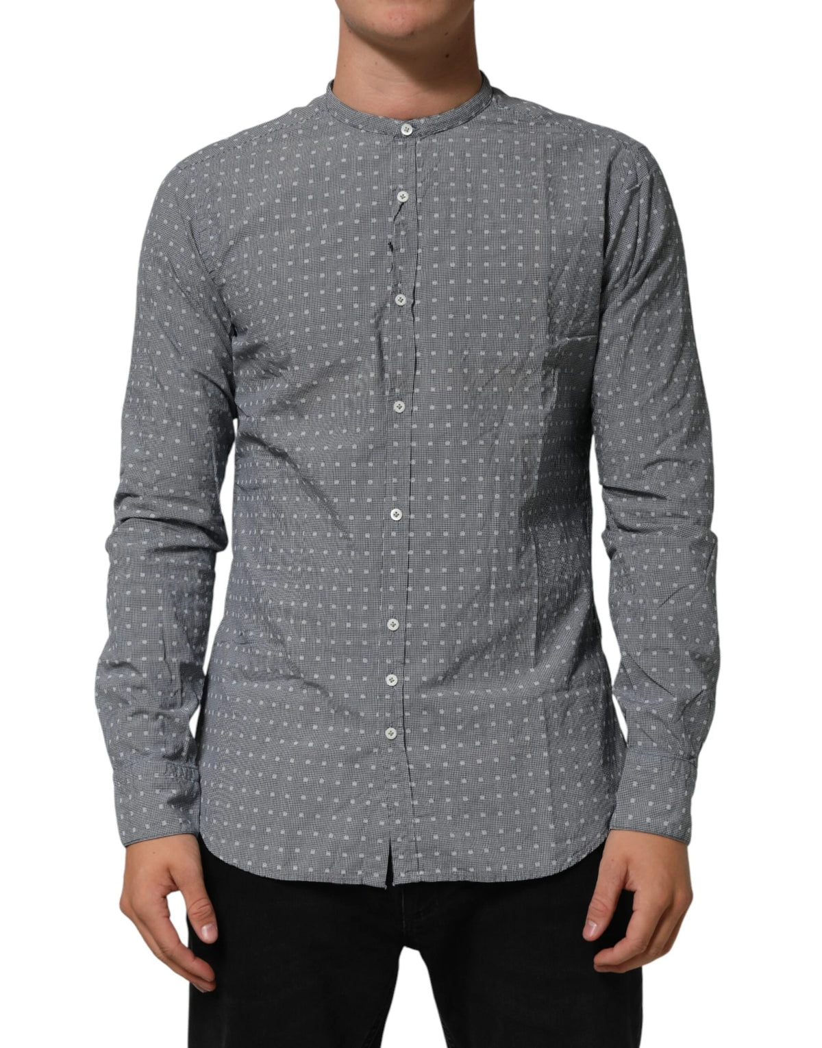 AGLINI Gray Polka Dot Cotton Button Down Long Sleeves Shirt - Shirts