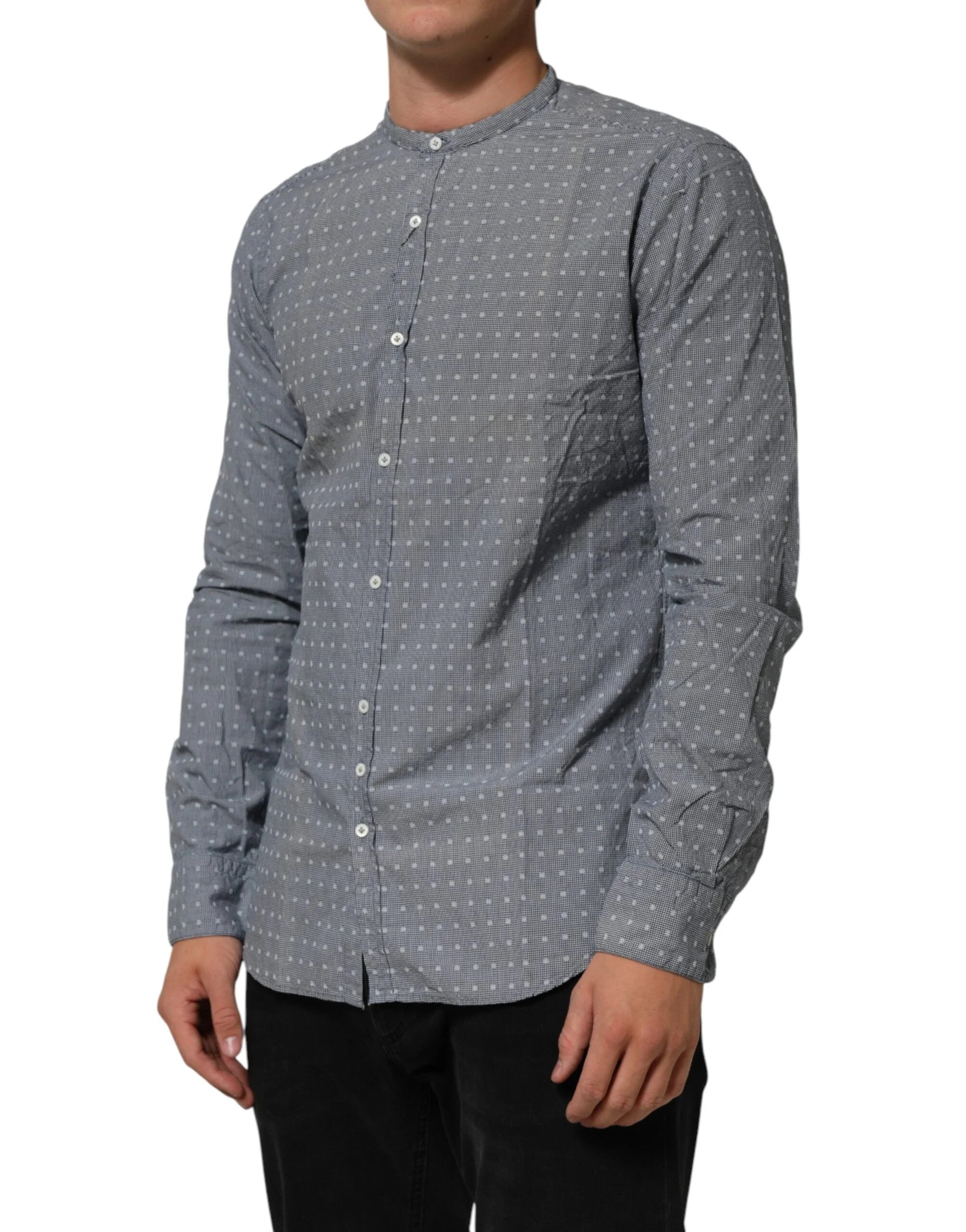 AGLINI Gray Polka Dot Cotton Button Down Long Sleeves Shirt - Shirts