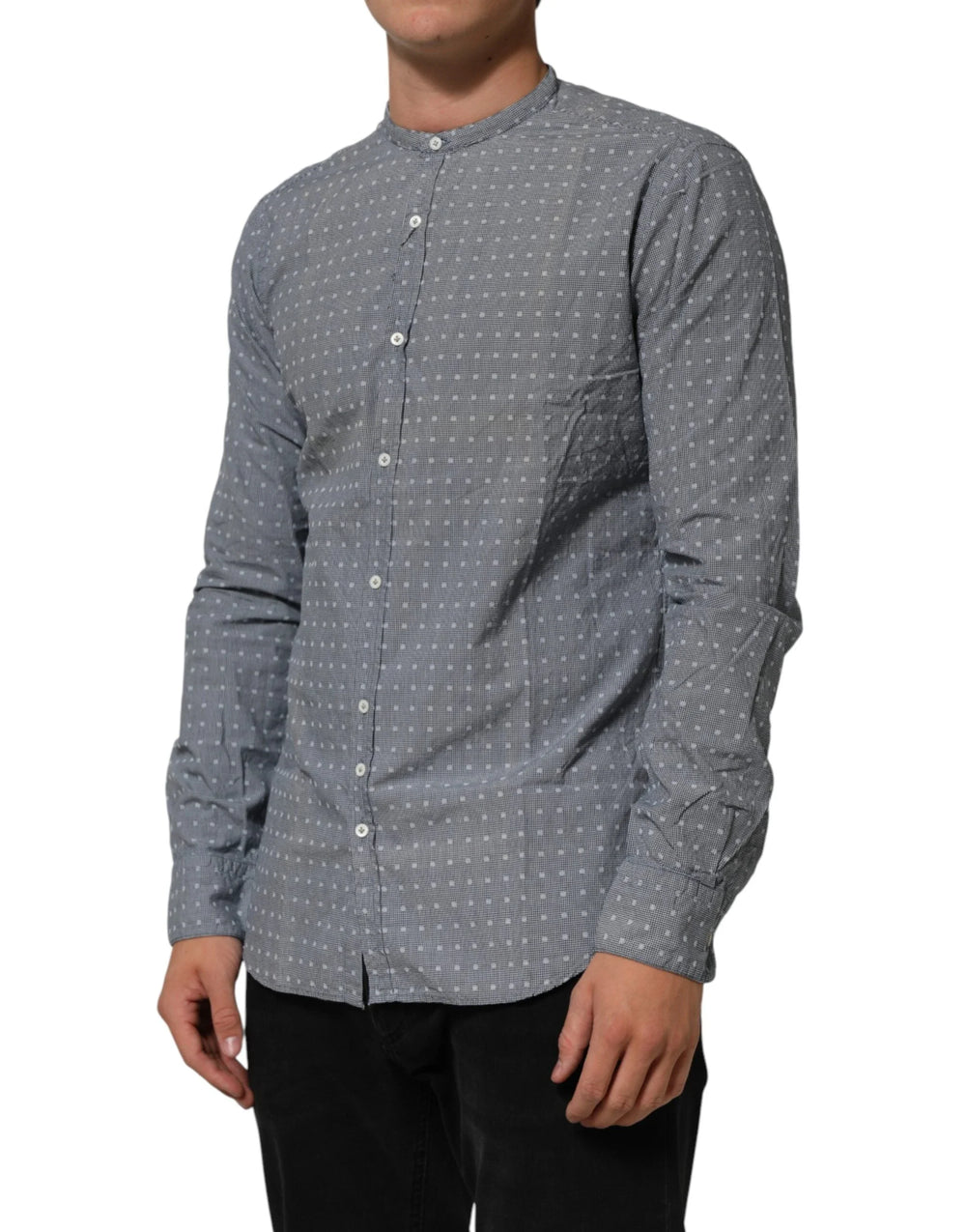 AGLINI Gray Polka Dot Cotton Button Down Long Sleeves Shirt - Shirts