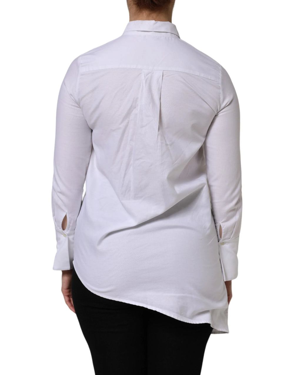 AGLINI White Cotton Collared Long Sleeves Ruffle Top Shirt - IT38 | XS - Shirts