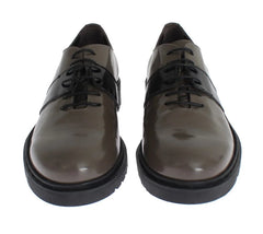AI_ Gray Brown Leather Laceups Shoes - Flats