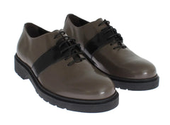 AI_ Gray Brown Leather Laceups Shoes - Flats