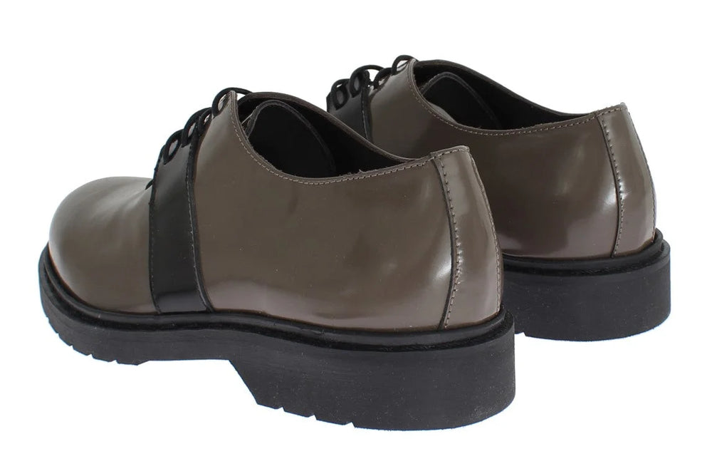 AI_ Gray Brown Leather Laceups Shoes - Flats