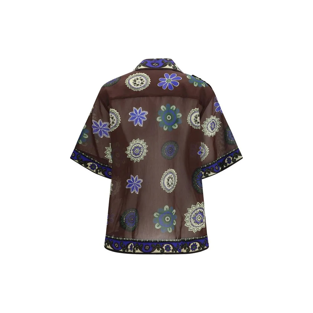 Alemais Brown Ramie Pattern Shirt