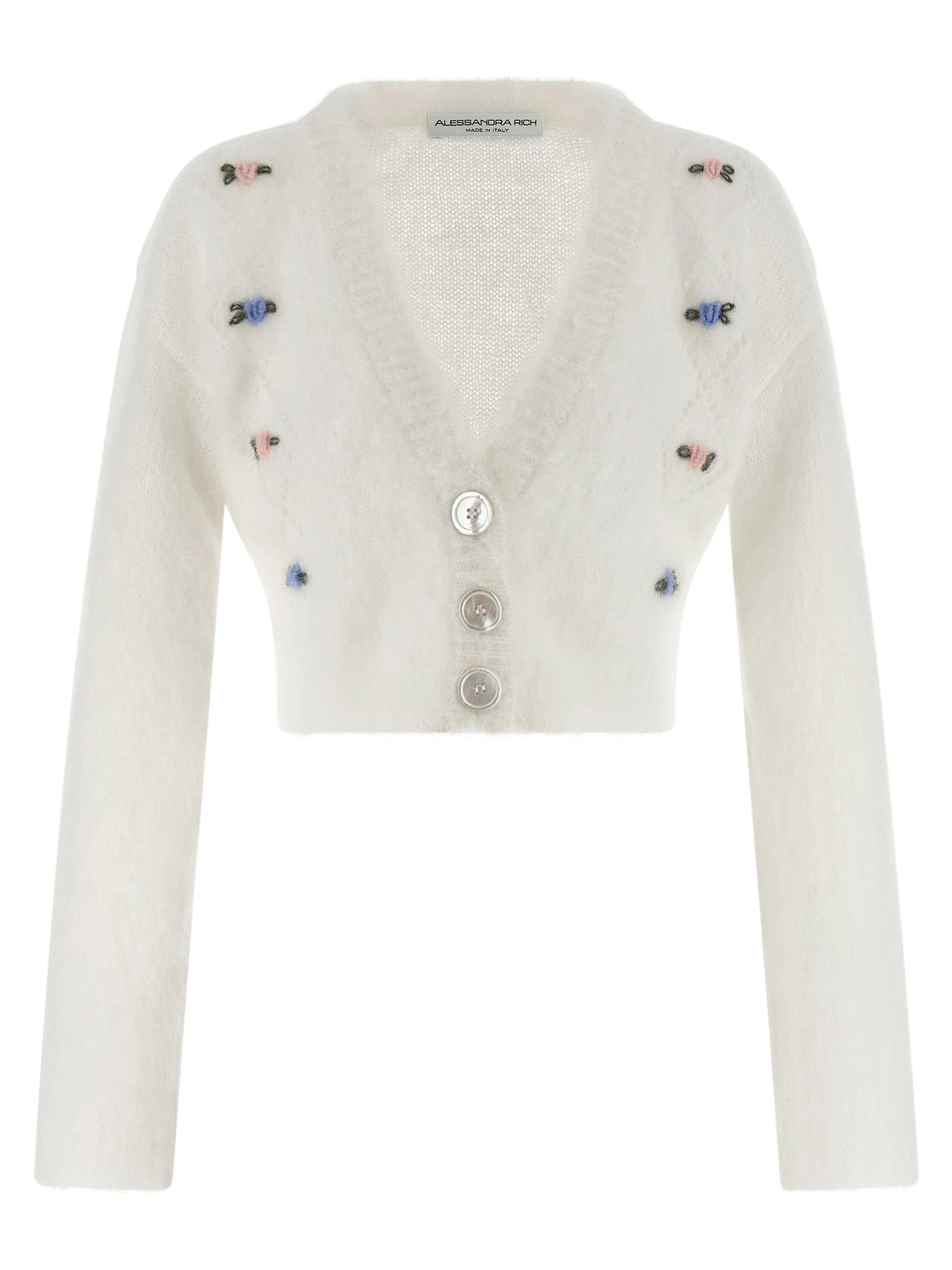 Alessandra Rich White Wool Cardigan
