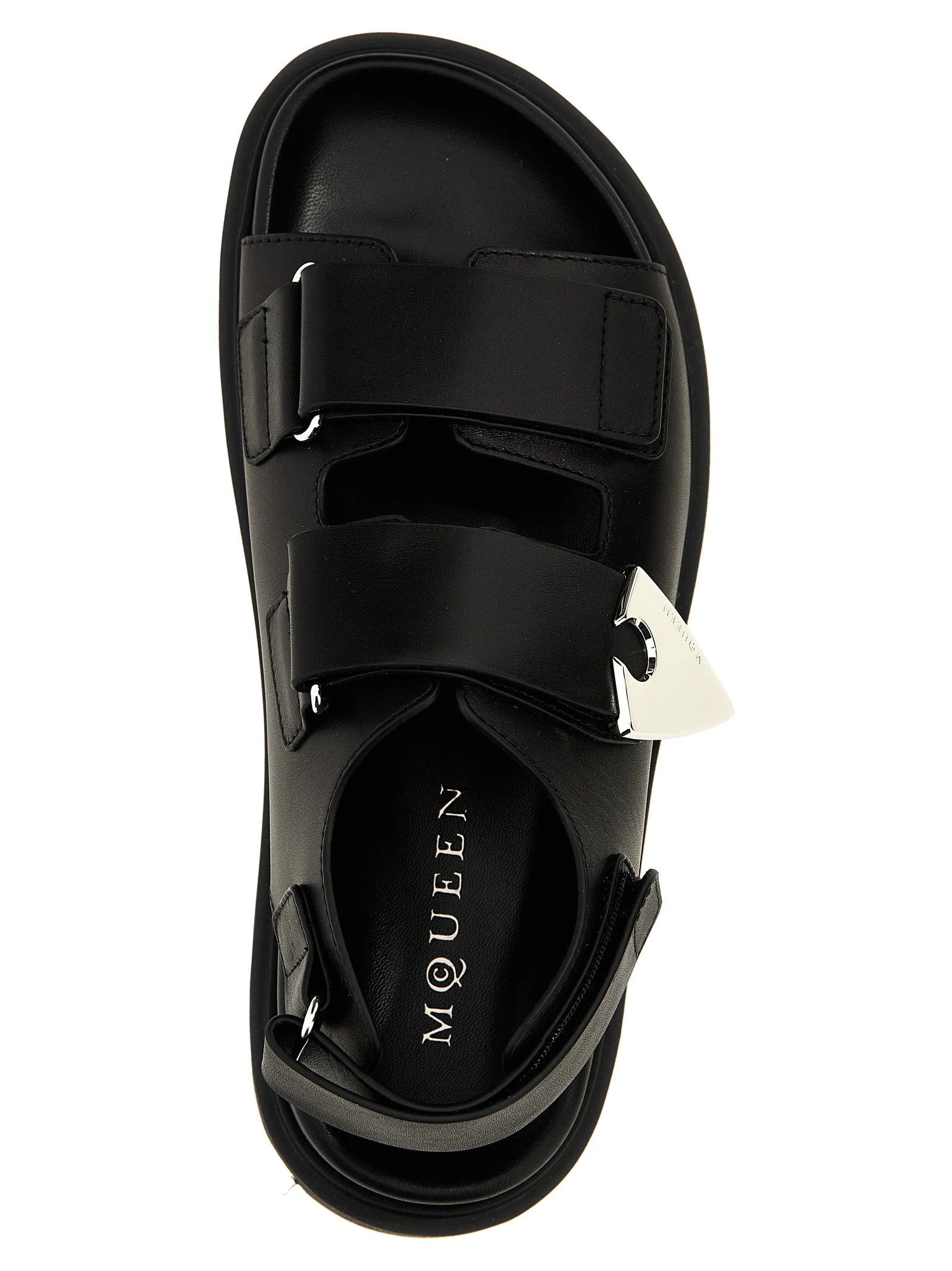 Alexander McQueen Black Calf Leather Bos Taurus Flat Sandals - EU38/US8