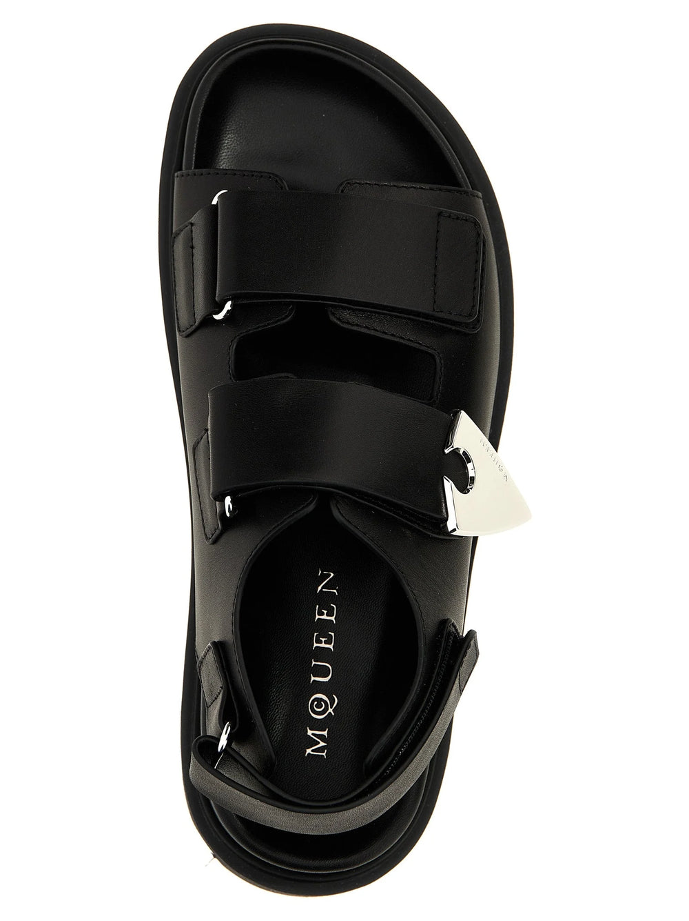 Alexander McQueen Black Calf Leather Bos Taurus Flat Sandals - EU38/US8
