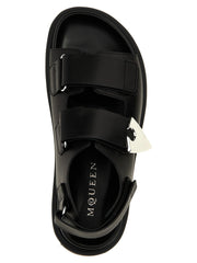 Alexander McQueen Black Calf Leather Bos Taurus Flat Sandals - EU38/US8