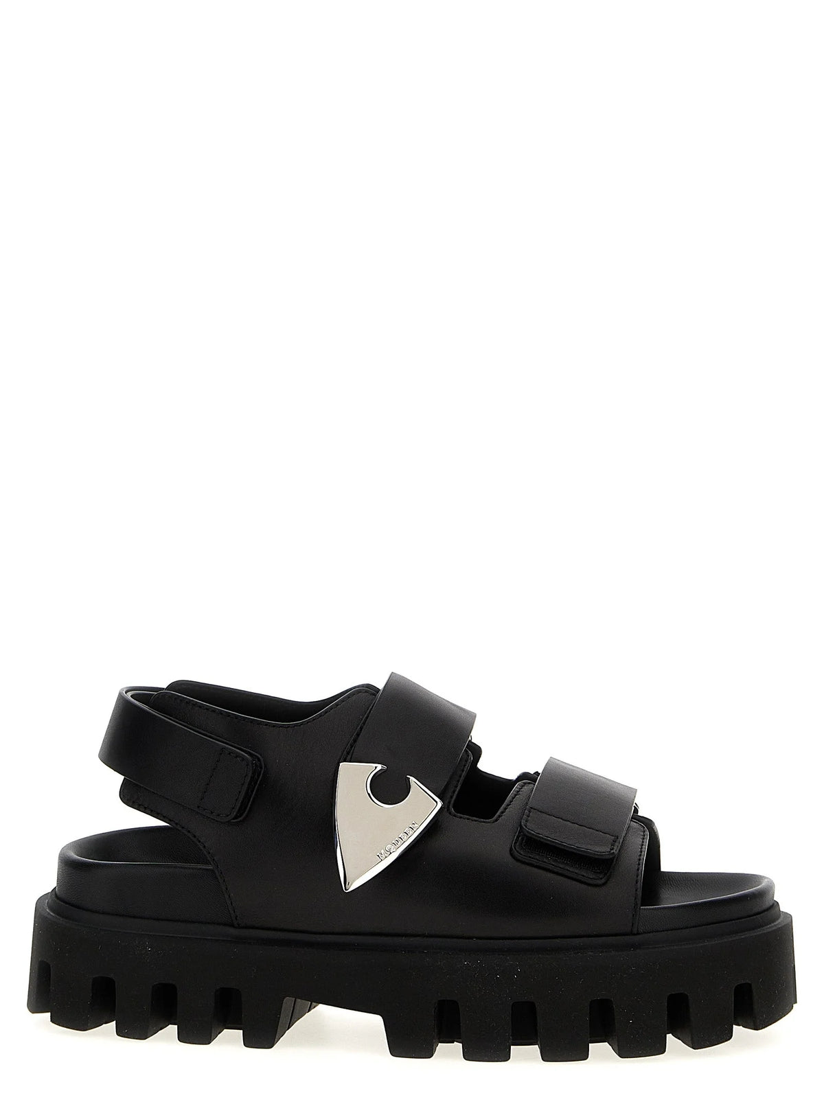 Alexander McQueen Black Calf Leather Bos Taurus Flat Sandals - EU38/US8