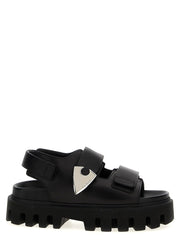Alexander McQueen Black Calf Leather Bos Taurus Flat Sandals - EU38/US8