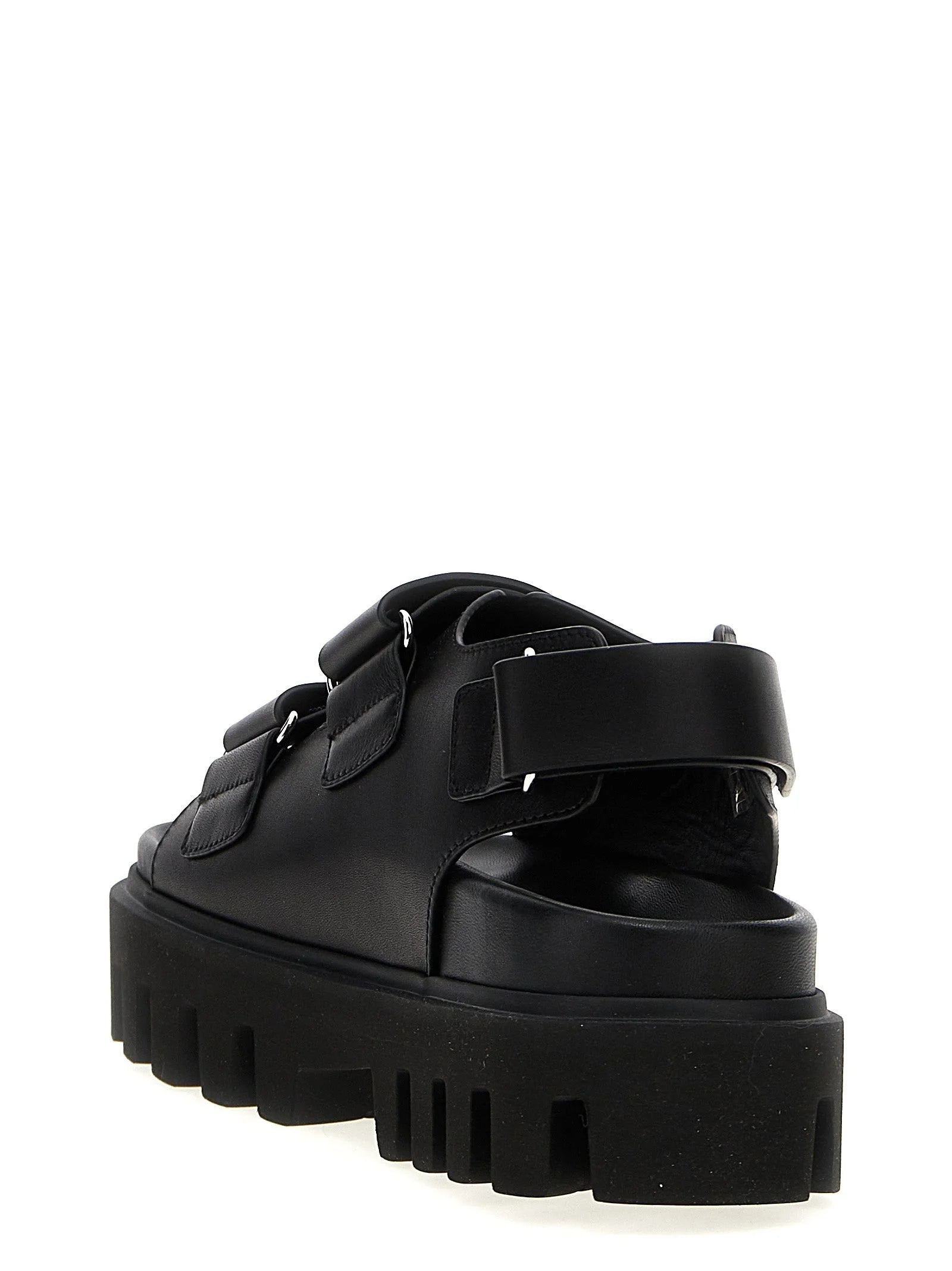 Alexander McQueen Black Calf Leather Bos Taurus Flat Sandals - EU38/US8