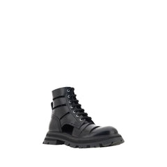 Alexander McQueen Black Calf Leather Bos Taurus Lace-Up Boots - EU37.5/US7.5