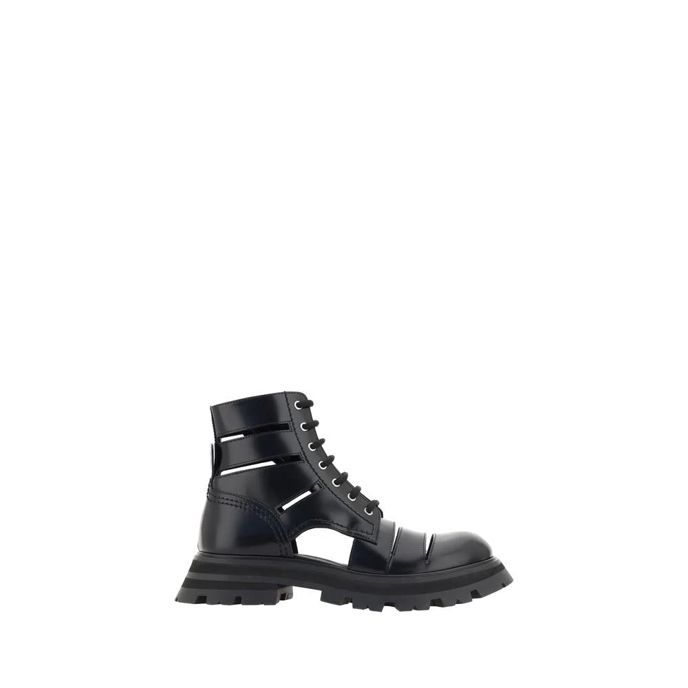 Alexander McQueen Black Calf Leather Bos Taurus Lace-Up Boots - EU37.5/US7.5