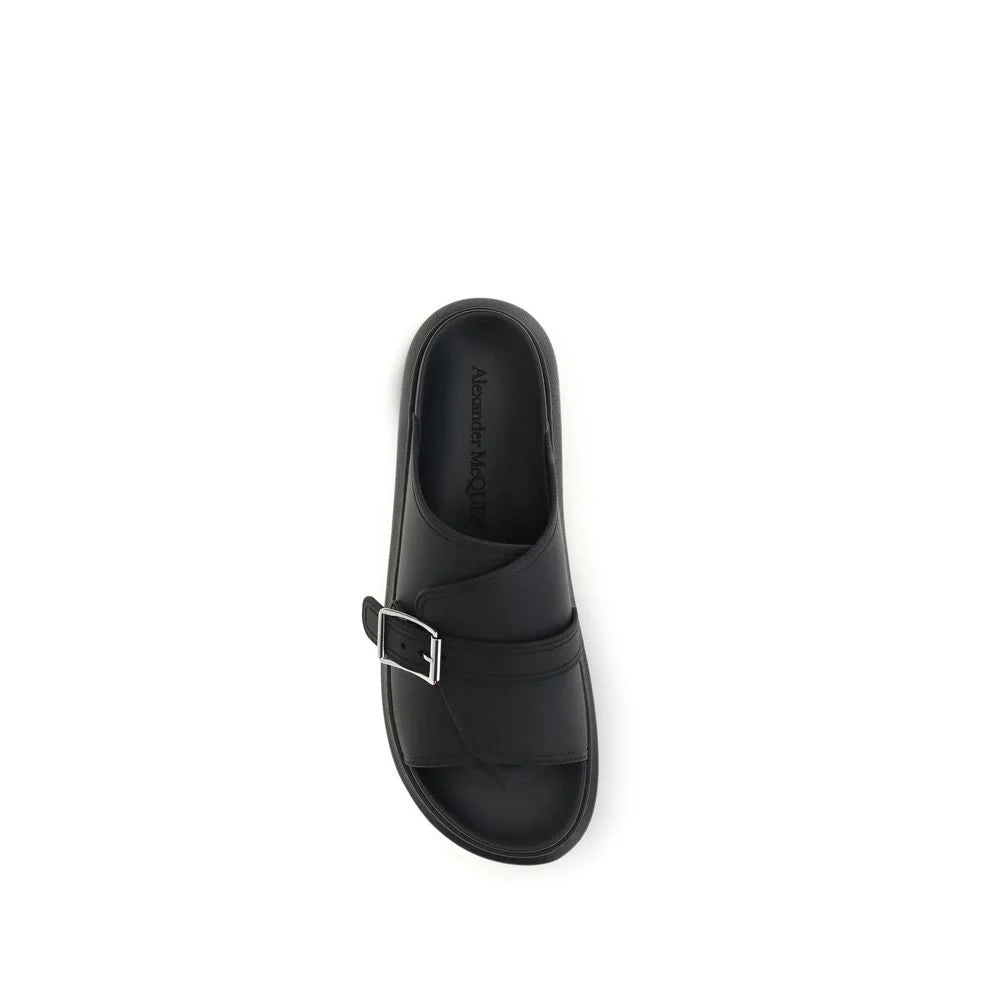 Alexander McQueen Black Calf Leather Bos Taurus Platform Sandals