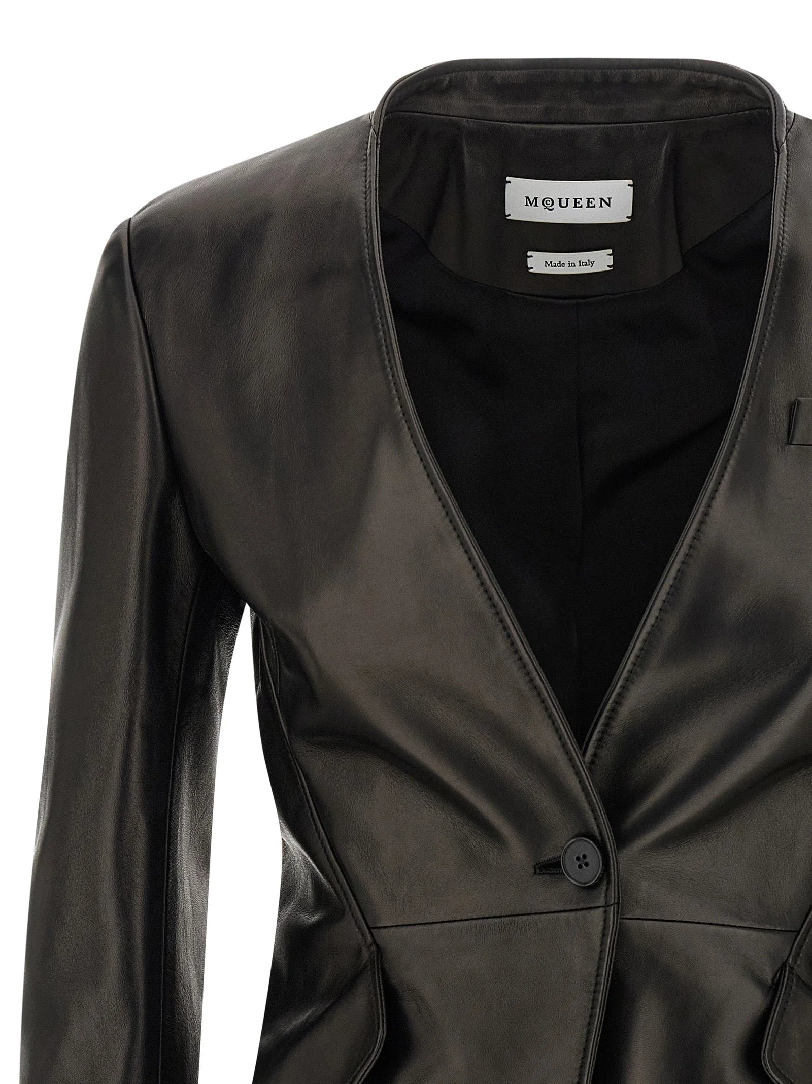 Alexander McQueen Black Lamb Leather Blazer - IT40