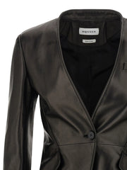 Alexander McQueen Black Lamb Leather Blazer - IT40