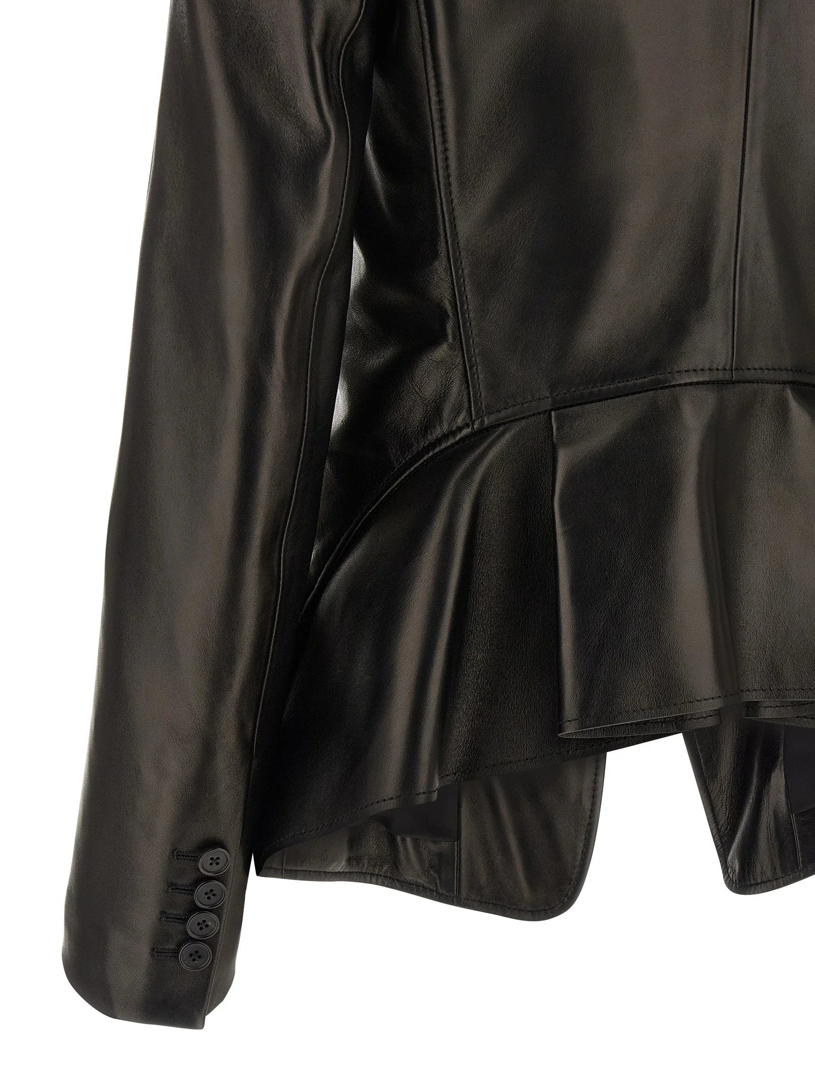 Alexander McQueen Black Lamb Leather Blazer - IT40