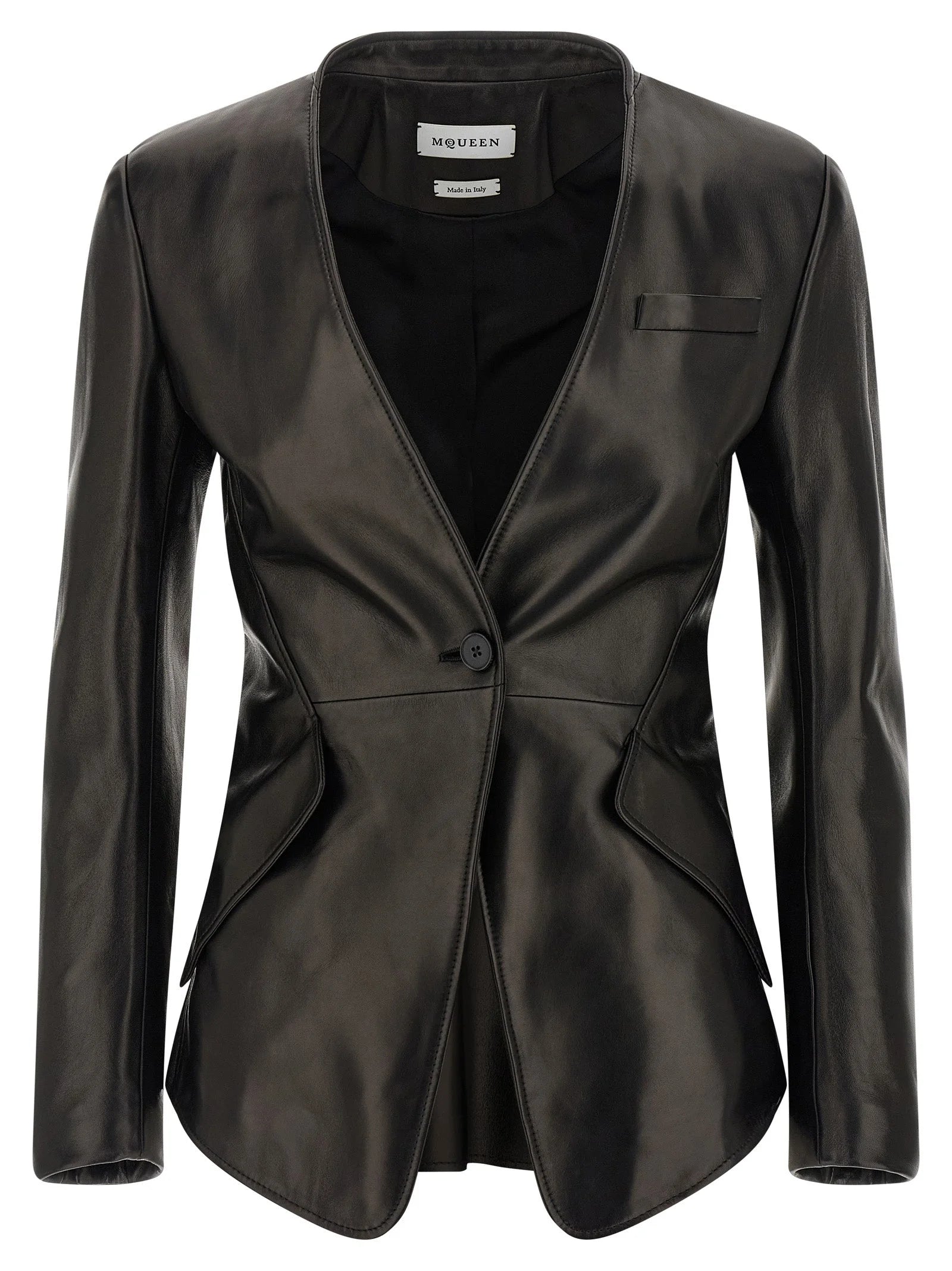 Alexander McQueen Black Lamb Leather Blazer - IT40