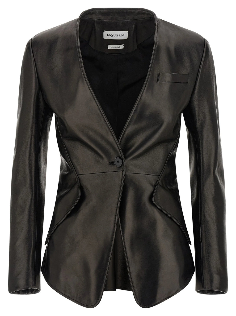 Alexander McQueen Black Lamb Leather Blazer - IT40