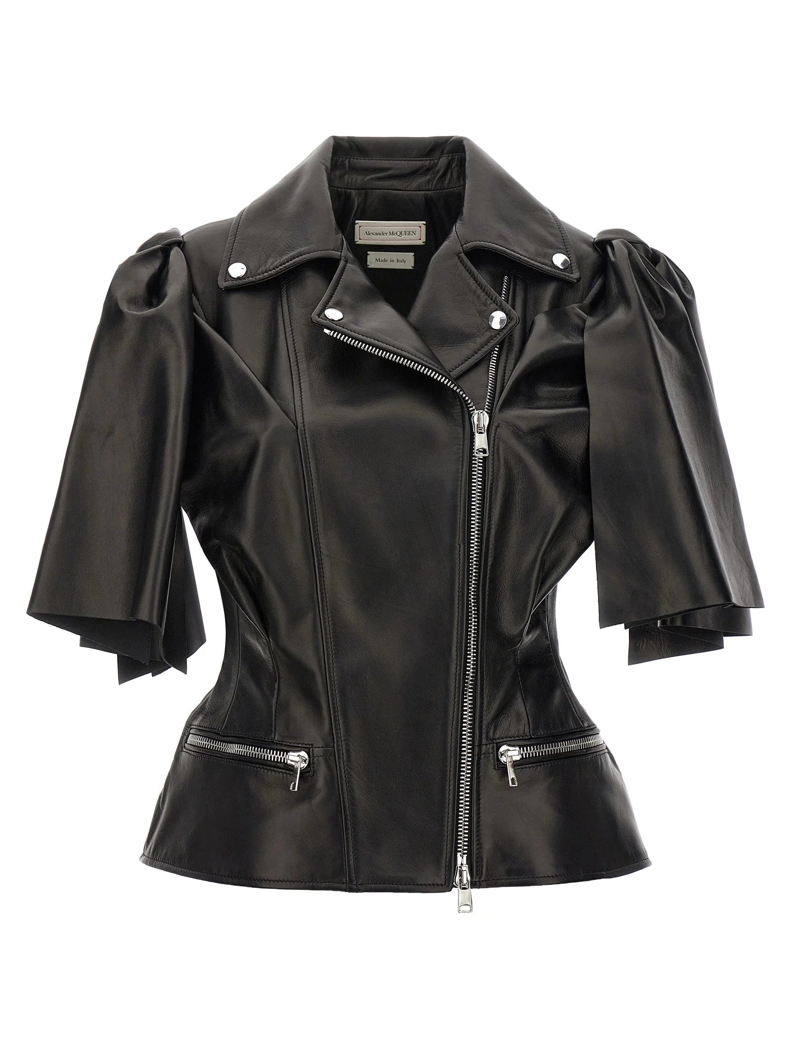 Alexander McQueen Black Lamb Leather Sleeveless Jacket - IT42