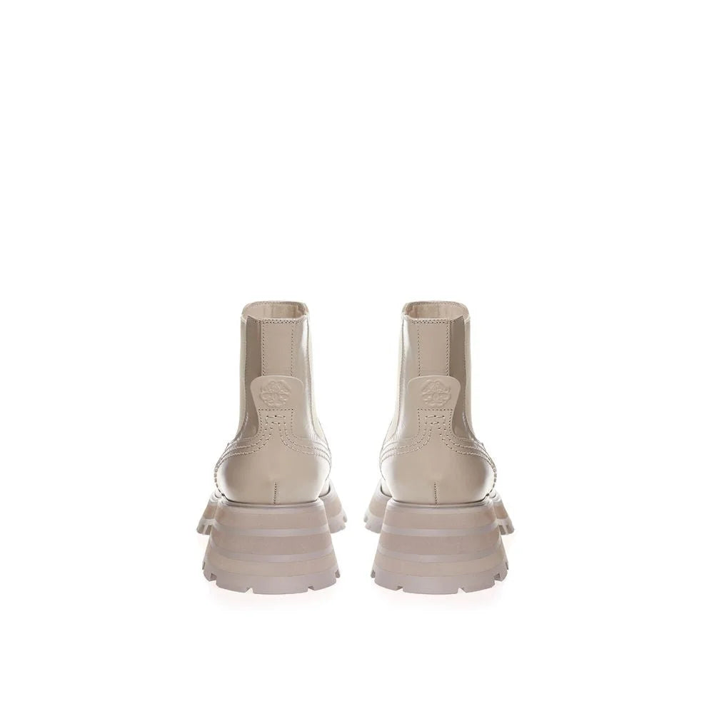 Alexander McQueen Chic Gray Leather Boots for Elegant Steps - EU37.5/US7.5 - Boots